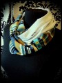 Blue/yellow/taupe tubular scarf stripes print
