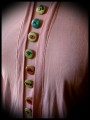 Coral pink top w/ cowl neck retro buttons - size S