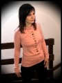 Coral pink top w/ cowl neck retro buttons - size S