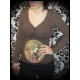 Brown tshirt top Threadless Bon Appetit zombie beige/brown gingham details - size XS/S