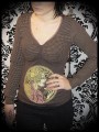 Brown tshirt top Threadless Bon Appetit zombie beige/brown gingham details - size XS/S