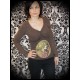 Brown tshirt top Threadless Bon Appetit zombie beige/brown gingham details - size XS/S