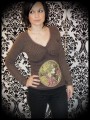 Brown tshirt top Threadless Bon Appetit zombie beige/brown gingham details - size XS/S