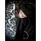 Black wool coat w/ hood and pockets coral details - size S/M