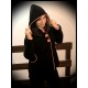 Black wool coat w/ hood and pockets coral details - size S/M