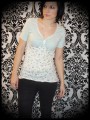 White tshirt top green print mint green bust - size XS/S