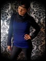 Royal blue sweater w/ cowl neck black glitter details - size S/M