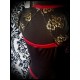 Black / gold dress dark red details lace open back - size M