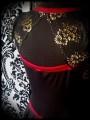 Black / gold dress dark red details lace open back - size M
