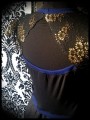 Black / gold dress royal blue details lace open back - size L