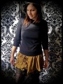 Olive green mini skirt gold black lace details - size S/M