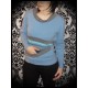 Blue sweater w/ front pocket grey/striped details - size S/M