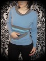 Blue sweater w/ front pocket grey/striped details - size S/M