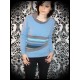 Blue sweater w/ front pocket grey/striped details - size S/M