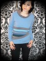 Blue sweater w/ front pocket grey/striped details - size S/M