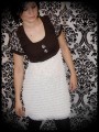 Brown/white dress mini ruffles & large buttons - size S