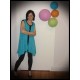 Asymmetric turquoise blue dress black details - size L/XL