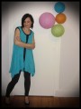 Asymmetric turquoise blue dress black details - size L/XL