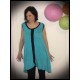 Asymmetric turquoise blue dress black details - size L/XL