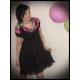 Black dress with asymmetric split collar hot pink Teddy bears print - size M/L