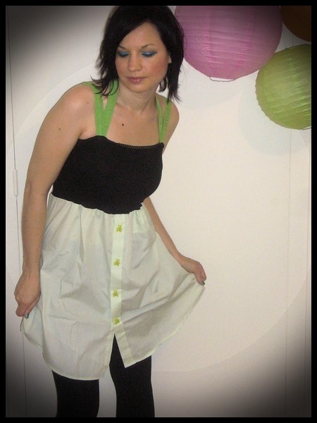 Robe chemise noire vert pastel boutons nounours - taille M/L