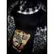 Black dress Coffin Nail with asymmetric split collar plaid print - size S/M