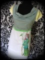 White celadon green pale yellow dress print by A. Hess (2) - size S/M