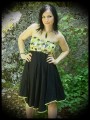 Strapless lime green/black dress - size XS/S