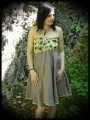 Strapless lime green/taupe dress - size XS/S