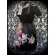 Black dress flowers printed silk + scarf - size S/M