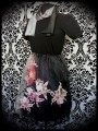 Robe noire soie imprimée fleurs + foulard - taille S/M
