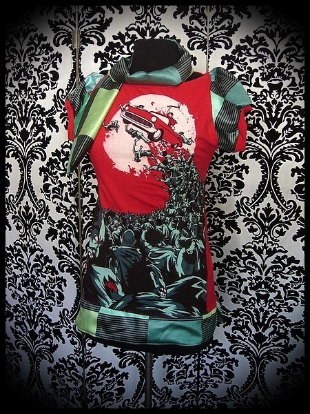 Haut Threadless rouge/vert Undead Joyride + foulard - taille XS/S