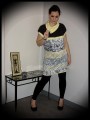 Grey/yellow/black dress floral print black bust - size S/M