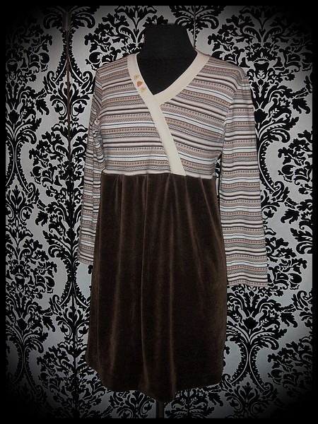 Brown cream striped dress crossover effect - size S/M