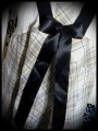 Beige/cream dress black satin bow - size S/M