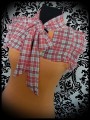 Pussy bow peach/orange top plaid print - size XS/S