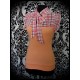 Pussy bow peach/orange top plaid print - size XS/S