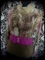 Pink/beige/brown top w/ funnel collar - size S/M