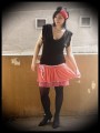 Coral mini skirt knit and muslin ruffles - size M/L