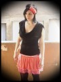 Coral mini skirt knit and muslin ruffles - size M/L