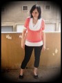 Coral/white shirt w/ cowl neck - size M/L