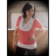 Coral/white shirt w/ cowl neck - size M/L