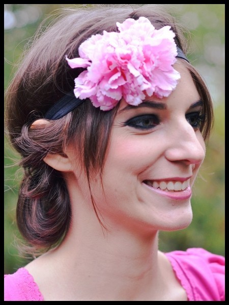 Bandeau serre-tête fleurs rose clair