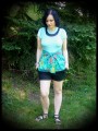 Mint blue top tropical print - size M