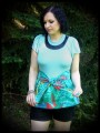 Mint blue top tropical print - size M