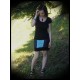Mint blue mini skirt w/ black panels - size L/XL