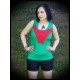 Emerald green top red lace - size M/L