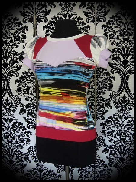 Multicolored stripe top red/lilac yoke - size S/M