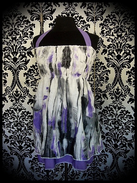Robe dos-nu smockée motif gris violet - taille unique