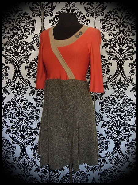 Burnt orange/beige/black dress - size S/M